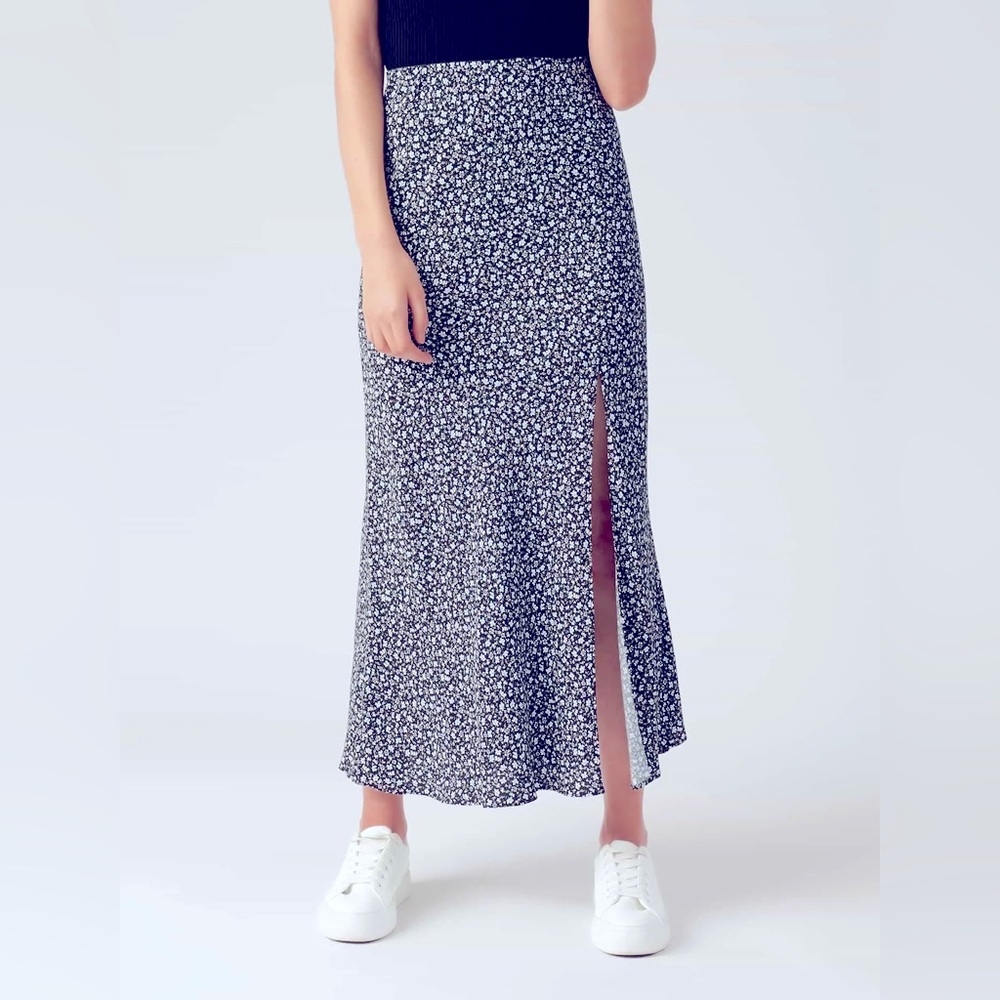 Ever New Blue Floral Midi Skirt